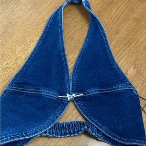 Fashion Nova Blue Denim Halter Top small